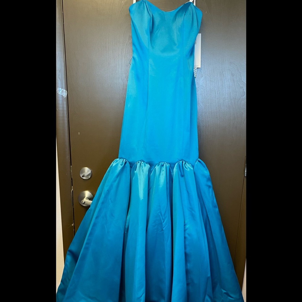 Rachel Allan Teal Strapless Mermaid Gown - Picture 8 of 9